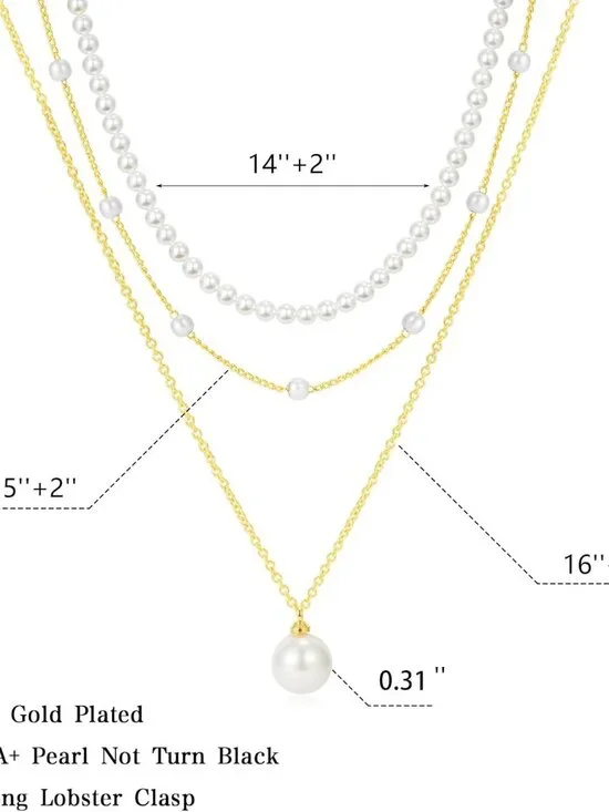 Pearl Necklaces for Women Girls, 18K Gold/Silver Plated Layered Pearl Necklaces - Picture 5 of 7